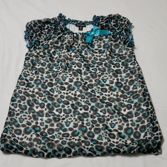 George Girls Turquoise and Black Blouse - Picture 3 of 12